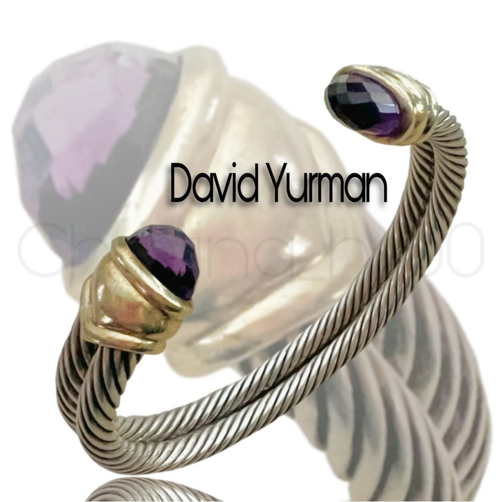 14k David Yurman VINTAGE amethyst double strand stacked cable cuff bracelet